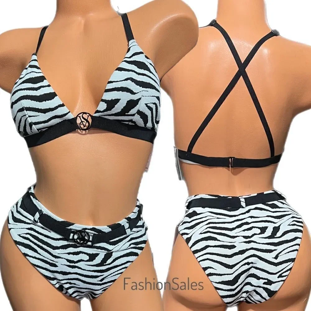 Victorias Secret Swim Wild Wanderer Bralette Bikini top and Bottoms Set Zebra